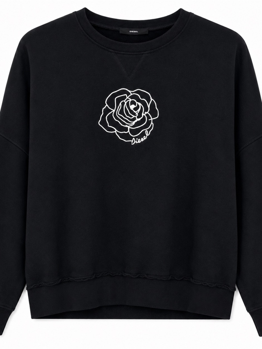 Diesel F-Gertrude-Z Black Rose Embroidered Oversized Sweatshirt 100% Cotton - Picture 2 of 10